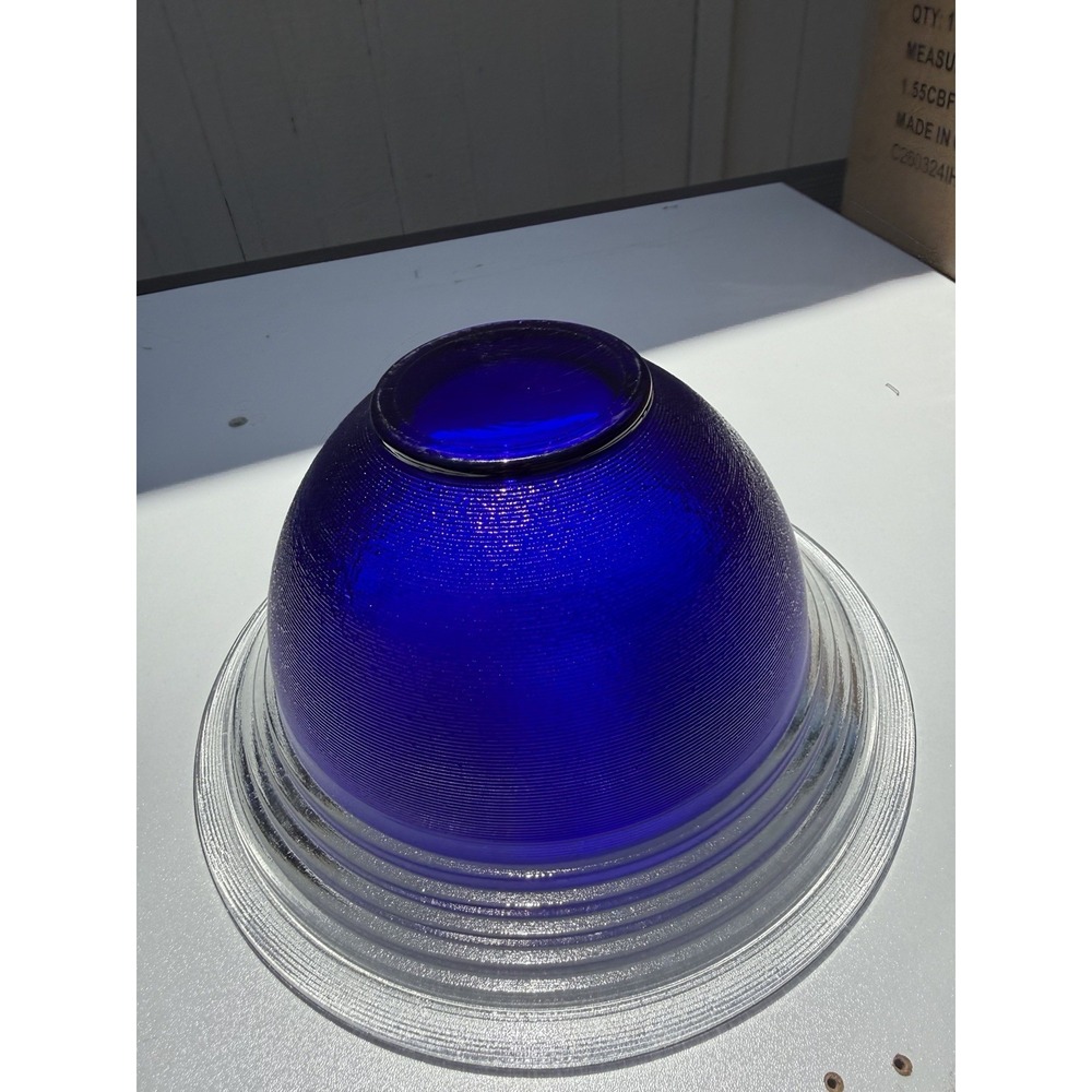 Cobalt Blue & Clear Glass Round Bowl - Clear Ribbed Rim Decorative Bowl - Picture 4 of 4